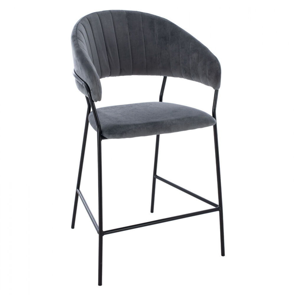 MEDIUM HEIGHT STOOL FB98734.01 GRAY VELVET WITH BLACK FRAME 60x55x100Y cm.