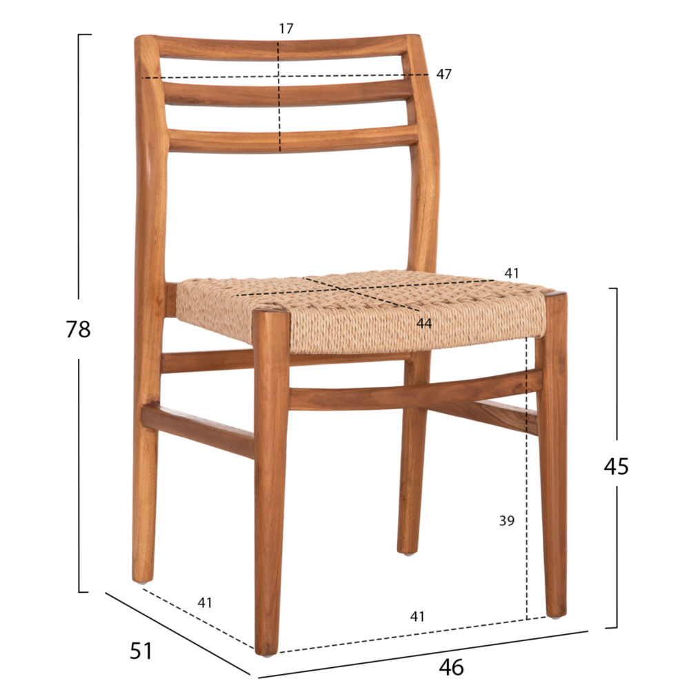 ΚΑΡΕΚΛΑ ΤΡΑΠΕΖΑΡΙΑΣ FB918231 ΞΥΛΟ TEAK-ΣΧΟΙΝΙ VIRO 46x51x78Υεκ.