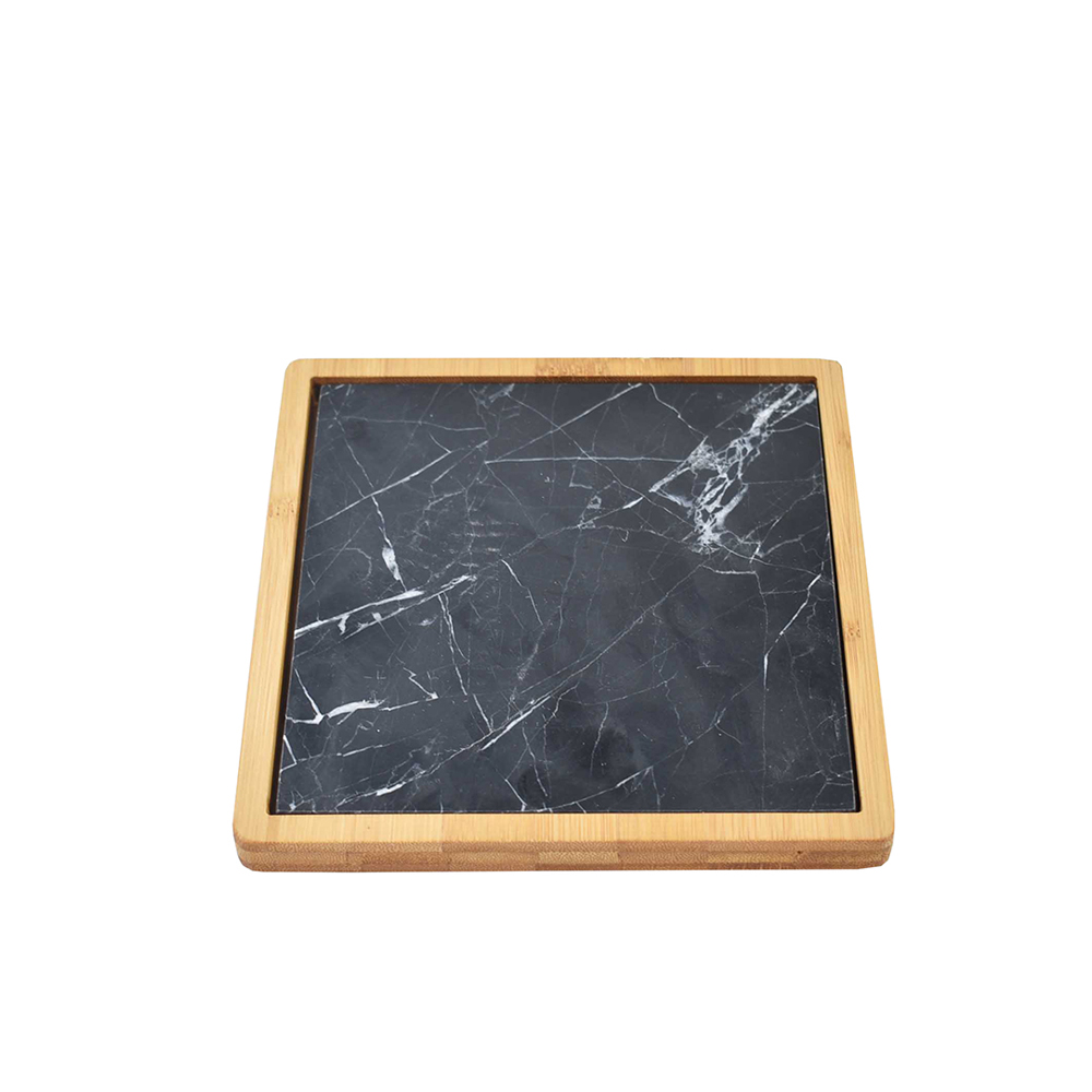 BILBAO ΠΛΑΤΩ ΣΕΡΒΙΡΙΣΜΑΤΟΣ 17x17x2cm ΜΑΡΜΑΡΟ ΜΑΥΡΟ ΛΕΥΚΟ BAMBOO ΦΥΣΙΚΟ