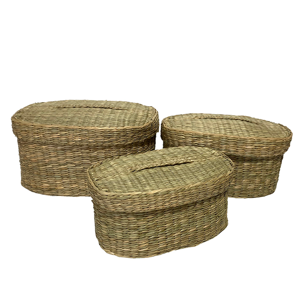 SIFNOS OVAL ΚΟΥΤΙ ΑΠΟΘΗΚΕΥΣΗΣ ΣΕΤ 3ΤΜΧ 30x20x15cm SEAGRASS ΦΥΣΙΚΟ