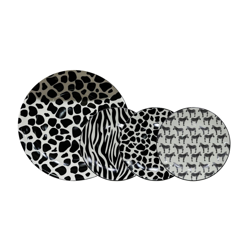 SAFARI ΠΙΑΤΟ ΓΛΥΚΟΥ SET 7ΤΜΧ 30x30x3cm NEW BONE CHINA ΛΕΥΚΟ ΜΑΥΡΟ