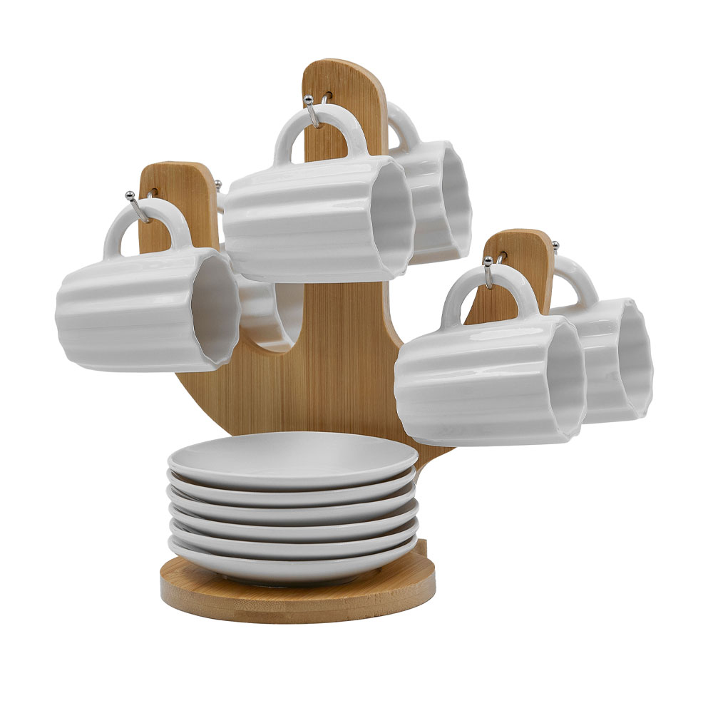 CACTUS ΚΟΥΠΑ ESPRESSO SET 6ΤΜΧ 17x12x22cm ΠΟΡΣΕΛΑΝΗ ΛΕΥΚΟ ΦΥΣΙΚΟ BAMBOO