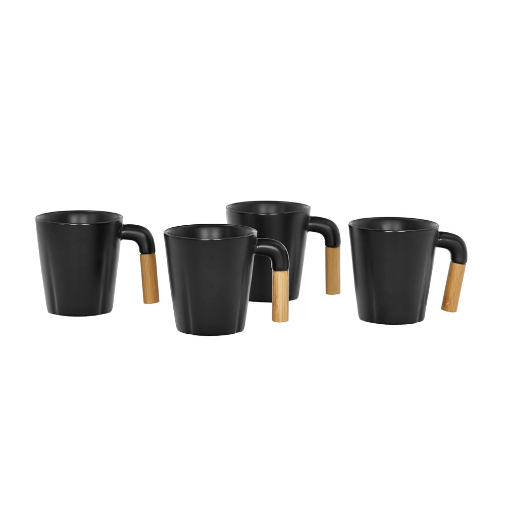 NORDIC ΚΟΥΠΑ SET 4ΤΜΧ 13x23x9cm ΠΟΡΣΕΛΑΝΗ ΜΑΥΡΟ ΦΥΣΙΚΟ BAMBOO