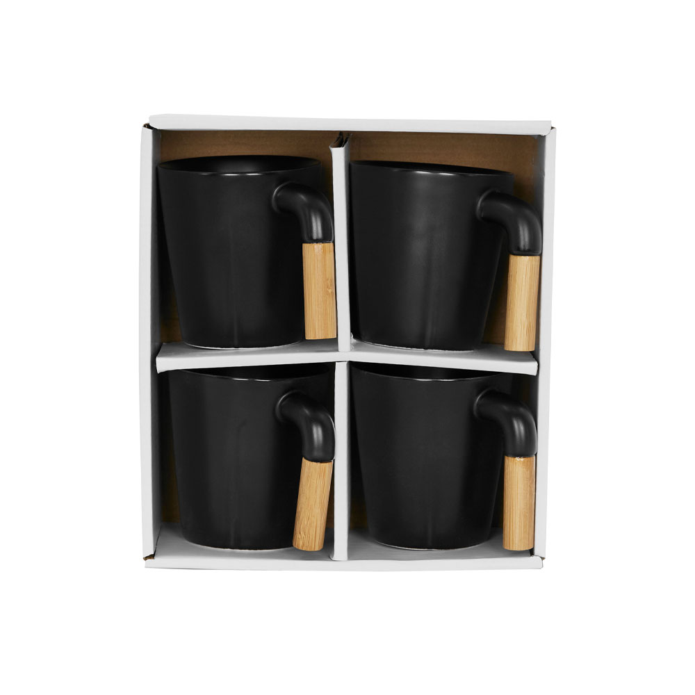 NORDIC ΚΟΥΠΑ SET 4ΤΜΧ 13x23x9cm ΠΟΡΣΕΛΑΝΗ ΜΑΥΡΟ ΦΥΣΙΚΟ BAMBOO