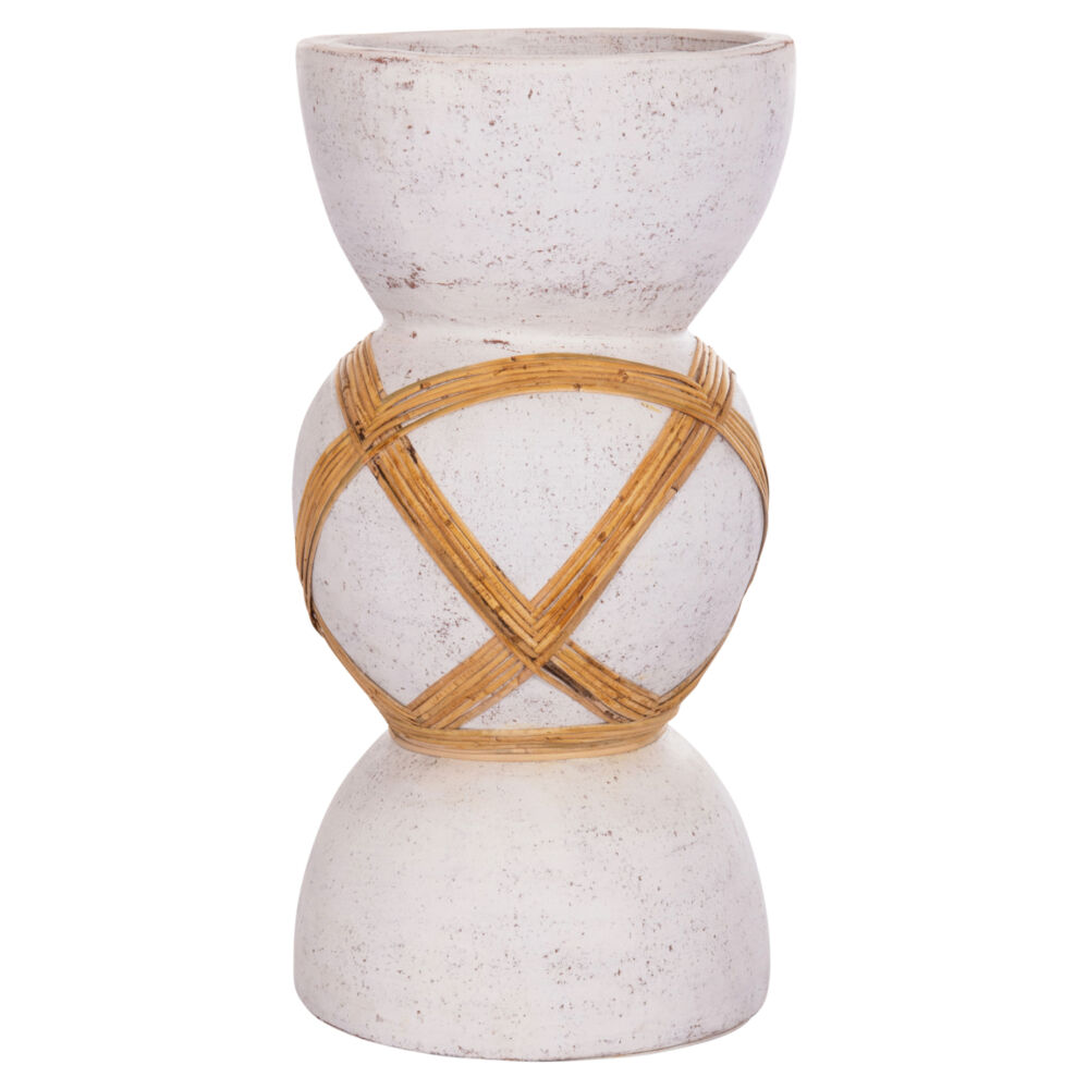 ΔΙΑΚΟΣΜΗΤΙΚΟ ΒΑΖΟ ΔΑΠΕΔΟΥ FB94672.02L TERRACOTTA ΛΕΥΚΟ--RATTAN Φ32x62.5Υεκ.