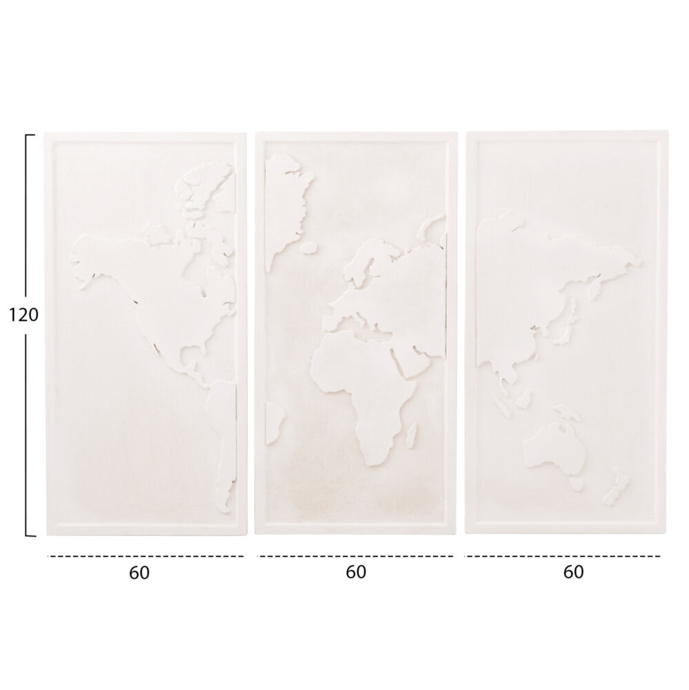 ΠΙΝΑΚΑΣ 3-ΠΤΥΧΟΣ WORLD MAP FB94504 MDF ΣΕ ΥΠΟΛΕΥΚΟ ΧΡΩΜΑ 180x4(πάχος)x120Υεκ.