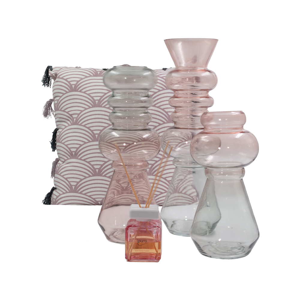 FORME ΒΑΖΟ 14x14x46cm ΓΥΑΛΙ ΡΟΖ ΠΡΑΣΙΝΟ