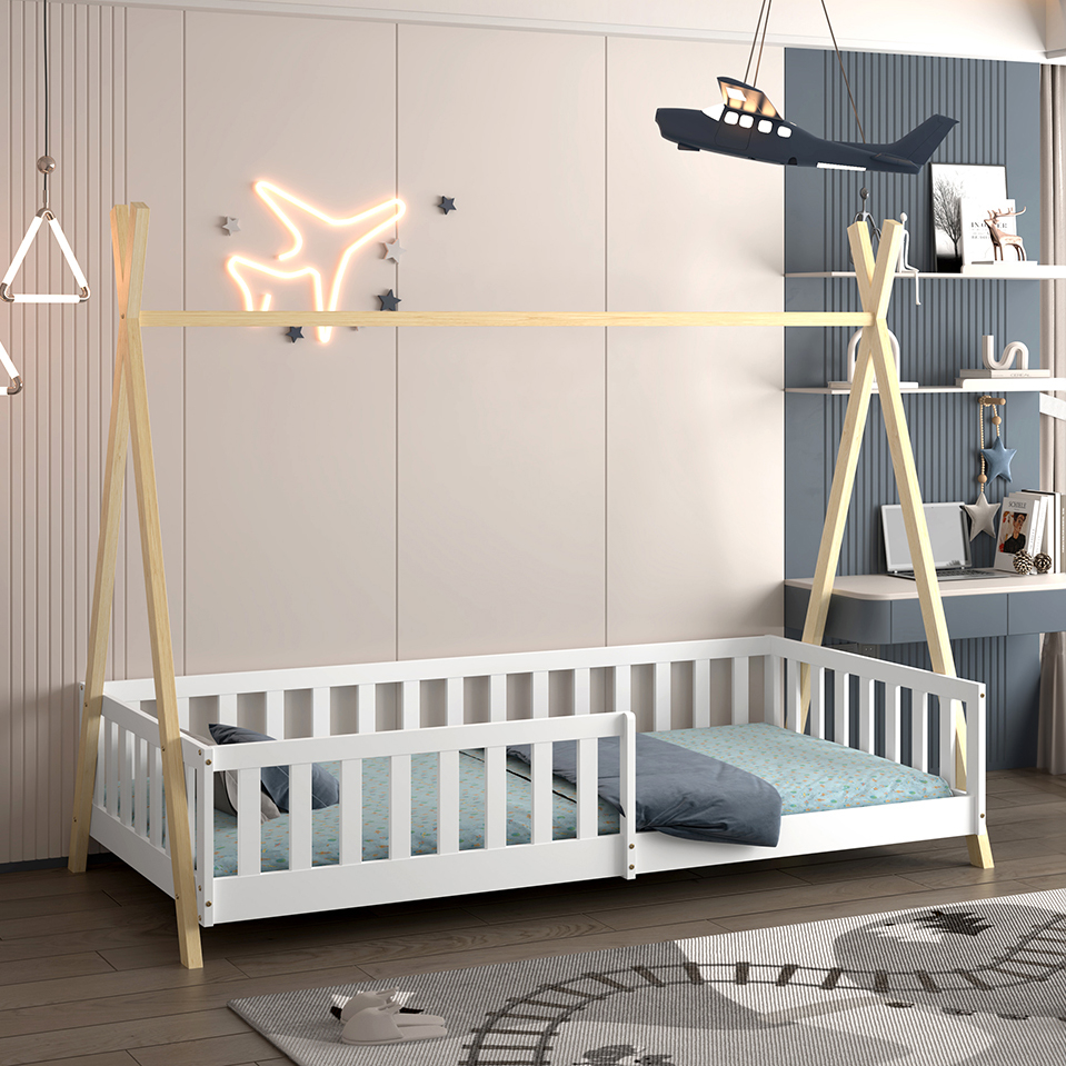 ΚΡΕΒΑΤΙ ΠΑΙΔΙΚΟ ΜΕ ΚΑΓΚΕΛΑ FB9739.03 τ.MONTESSORI ΠΕΥΚΟ ΦΥΣΙΚΟ-ΛΕΥΚΟ--190x90εκ