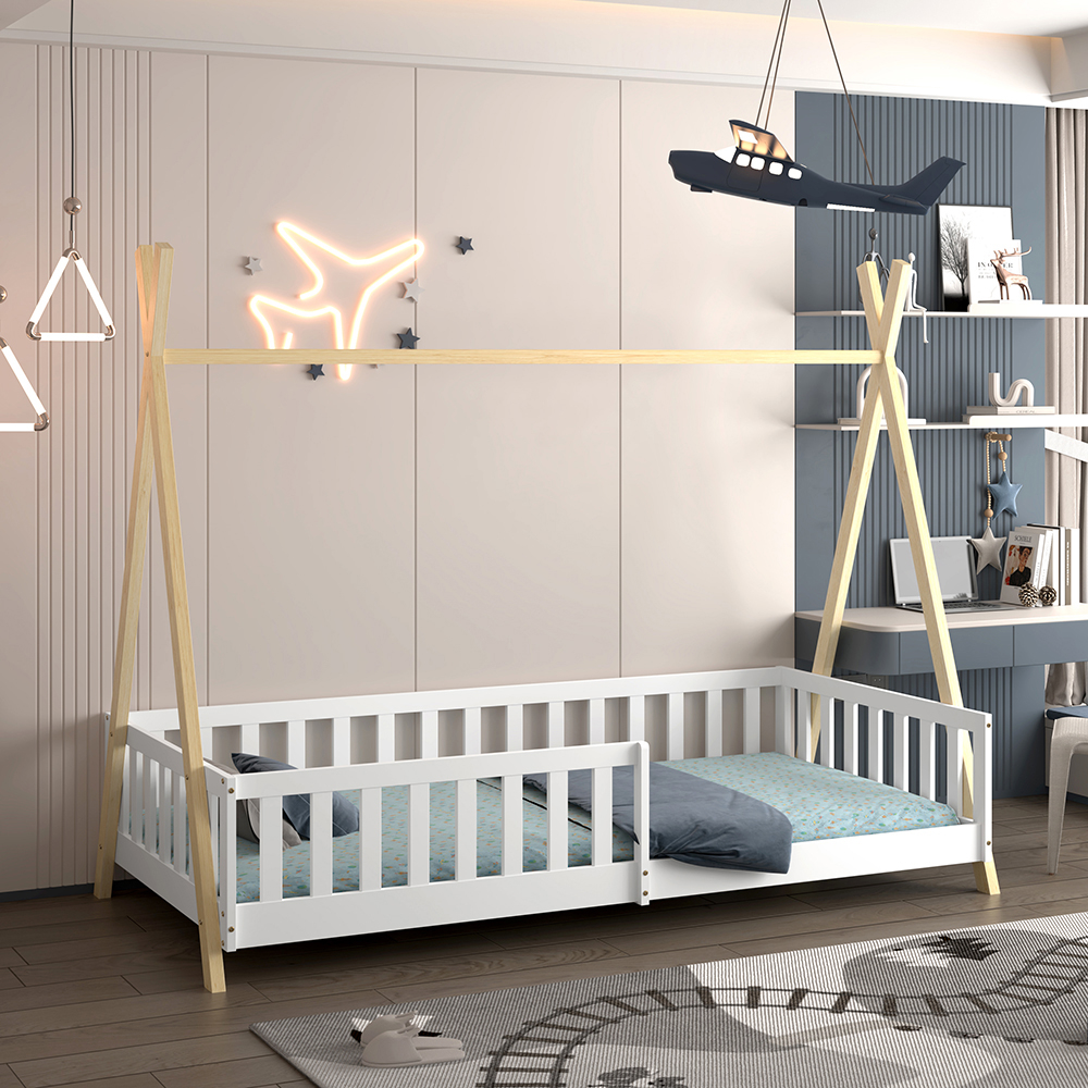 ΚΡΕΒΑΤΙ ΠΑΙΔΙΚΟ ΜΕ ΚΑΓΚΕΛΑ FB9739.03 τ.MONTESSORI ΠΕΥΚΟ ΦΥΣΙΚΟ-ΛΕΥΚΟ--190x90εκ