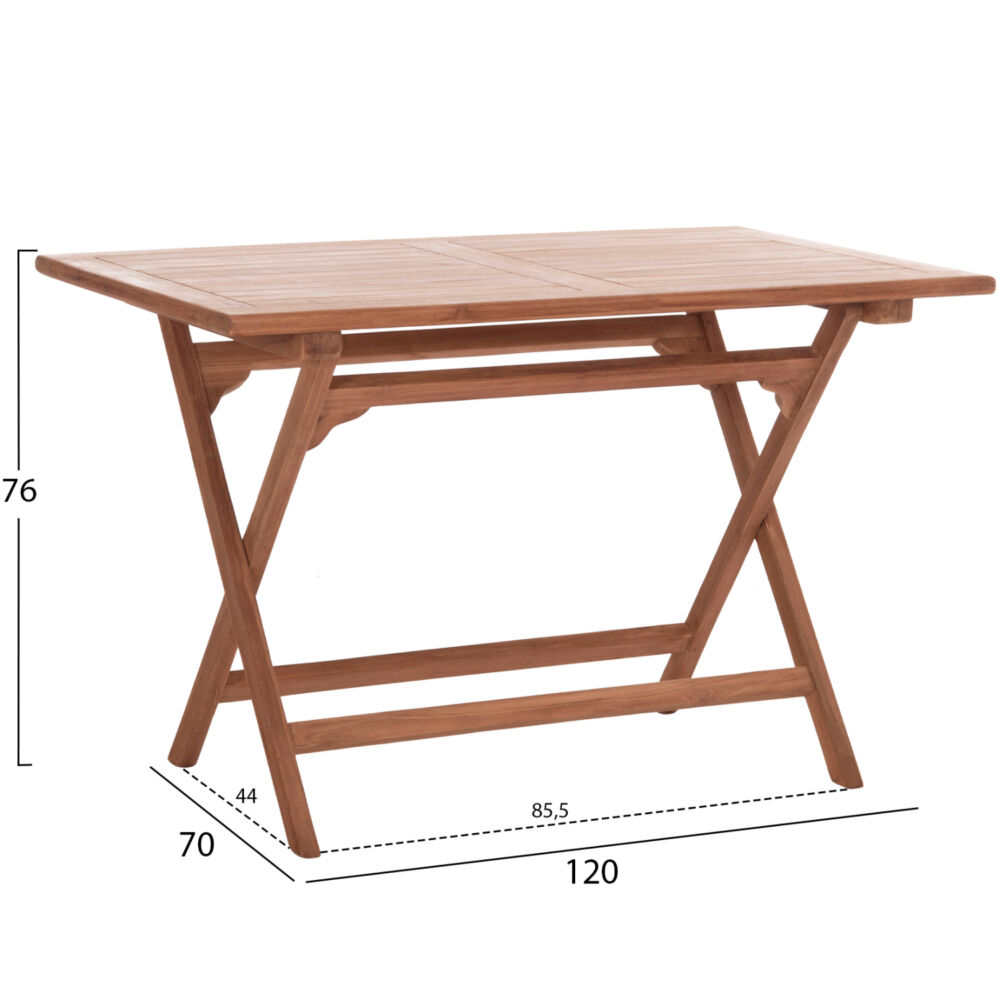 ΤΡΑΠΕΖΙ ΠΤΥΣΣΟΜΕΝΟ ΟΡΘΟΓΩΝΙΟ FB918117 ΞΥΛΟ TEAK--ΦΥΣΙΚΟ 120x70x76Υεκ.