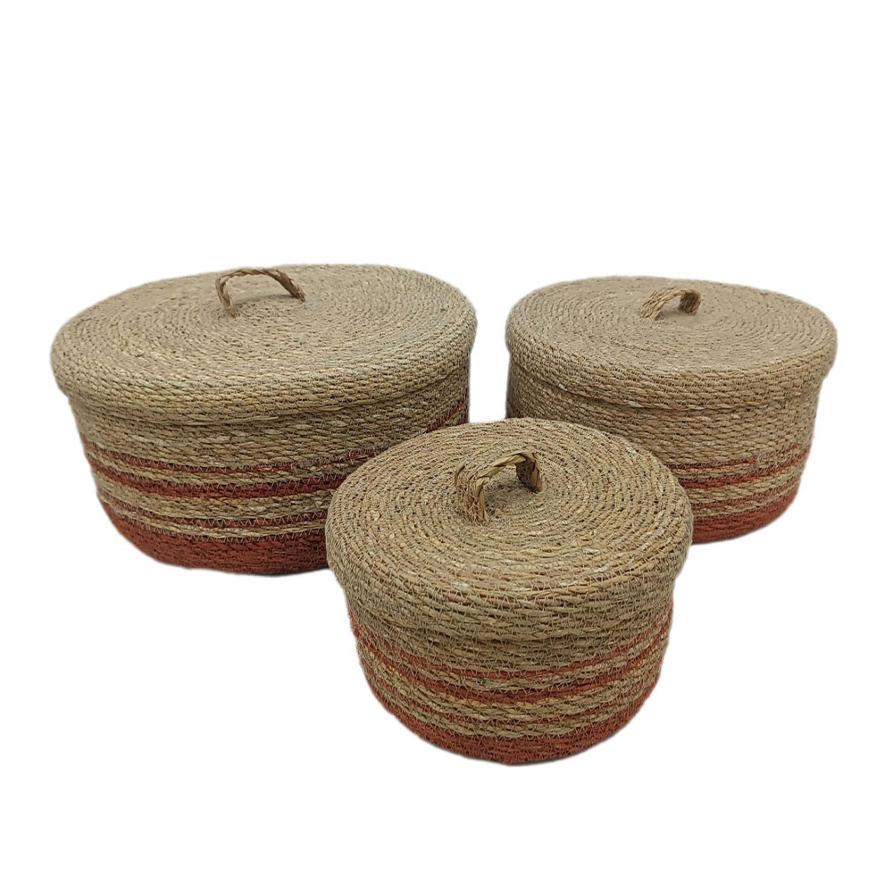CASSIA ΚΟΥΤΙ ΑΠΟΘΗΚΕΥΣΗΣ ΣΕΤ 3ΤΜΧ 33x33x16cm SEAGRASS ΦΥΣΙΚΟ TERRACOTTA