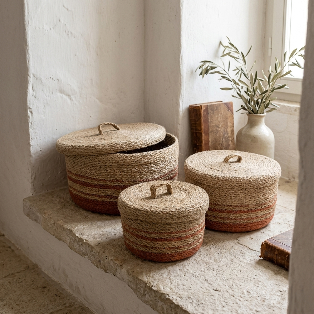 CASSIA ΚΟΥΤΙ ΑΠΟΘΗΚΕΥΣΗΣ ΣΕΤ 3ΤΜΧ 33x33x16cm SEAGRASS ΦΥΣΙΚΟ TERRACOTTA