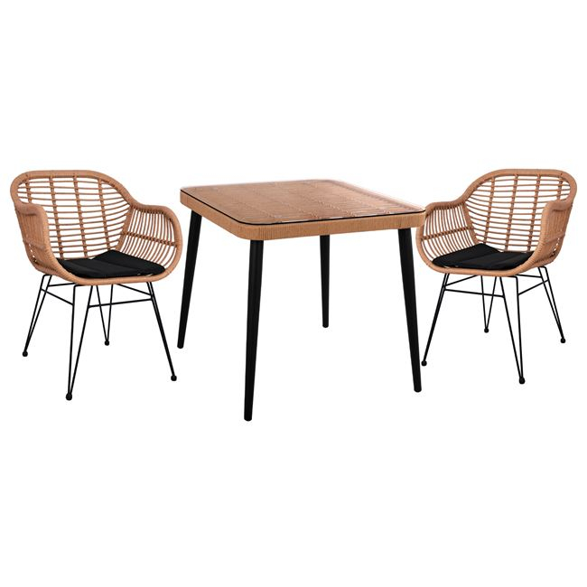 ΣΕΤ 3ΤΜΧ WICKER ΜΕ ΤΡΑΠΕΖΙ 80X80Χ78Υ ΜΠΕΖ & ΜΑΥΡΟ ΧΡΩΜΑ FB910483