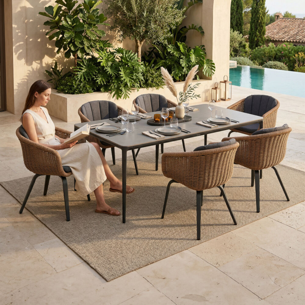 ΣΕΤ ΤΡΑΠΕΖΑΡΙΑΣ 7ΤΜΧ FB910862.01 ΓΚΡΙ ΑΛΟΥΜ.-SINTERED STONE-OLEFIN–WICKER