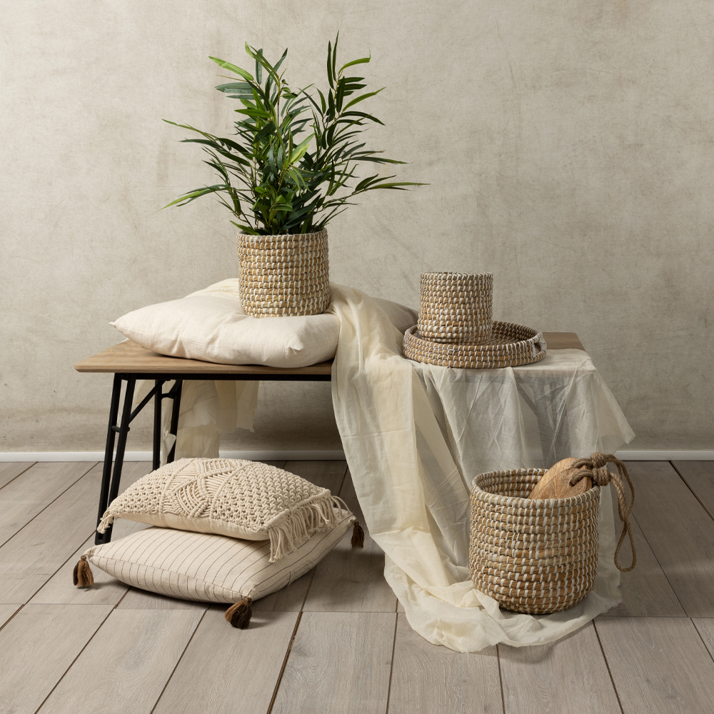 NILE ΔΙΣΚΟΣ SET 3ΤΜΧ 43x43x10cm KANSGRASS ΦΥΣΙΚΟ ΛΕΥΚΟ PVC