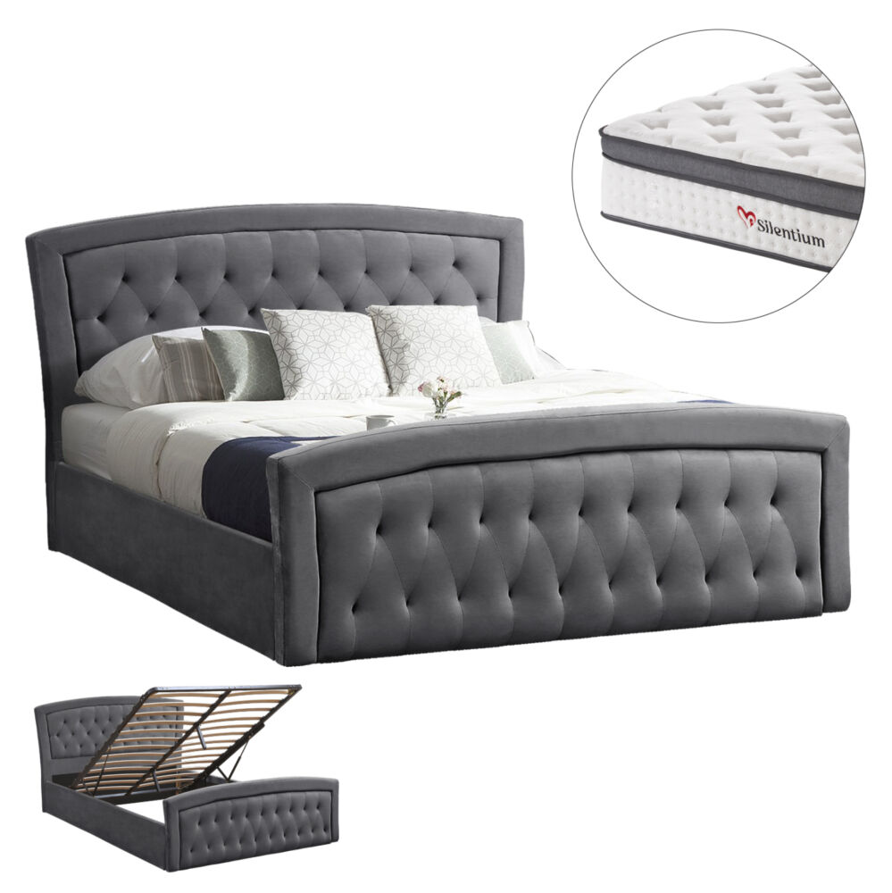 ΚΡΕΒΑΤΙ ΔΙΠΛΟ ΜΕ ΣΤΡΩΜA FB910806.01 ΒΕΛΟΥΔΟ ΓΚΡΙ--ΓΙΑ ΣΤΡΩΜΑ 160x200εκ