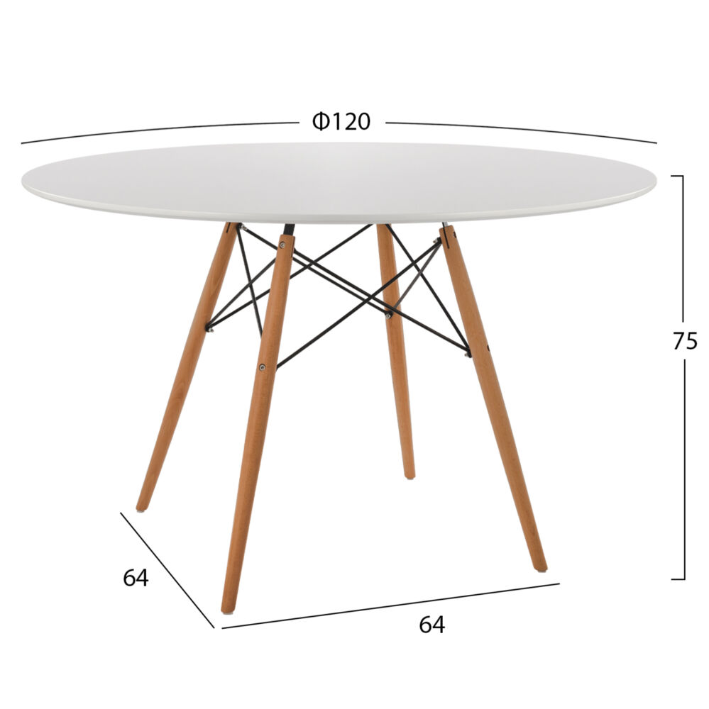 ΤΡΑΠΕΖΙ ΣΤΡΟΓΓΥΛΟ FB98454.01 MDF ΣΕ ΛΕΥΚΟ-ΠΟΔΙΑ ΟΞΙΑΣ ΣΕ ΦΥΣΙΚΟ Φ120Χ75Υεκ.