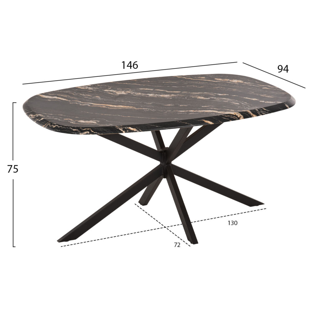 ΤΡΑΠΕΖΙ ΟΒΑΛ FB911903.02 ΜΕ WERZALIT BLACK/GOLD MARBLE-ΜΑΥΡΗ ΒΑΣΗ 146x94x75Υεκ